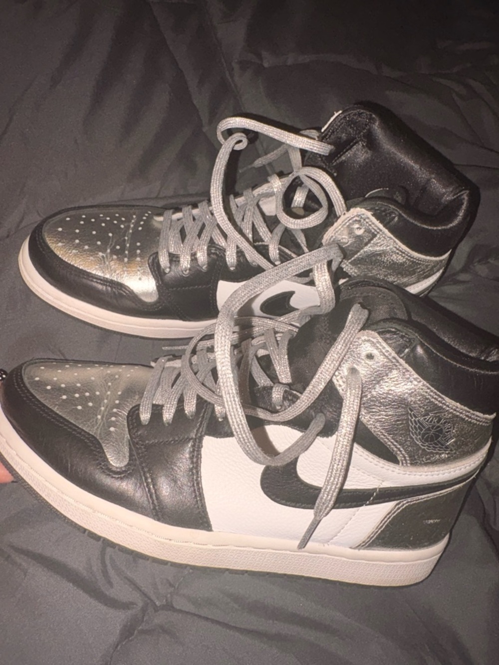 Jordan 1 High-Top Sneakers in Black, Silver & White